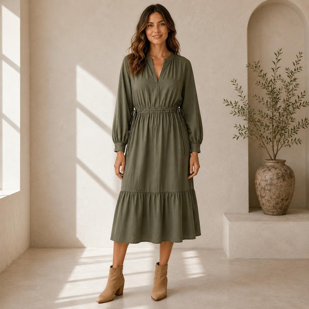 RAILS Women's Midi Dress SMALL Maple‎ Olive Smoke Casual Cotton 670-114-4862